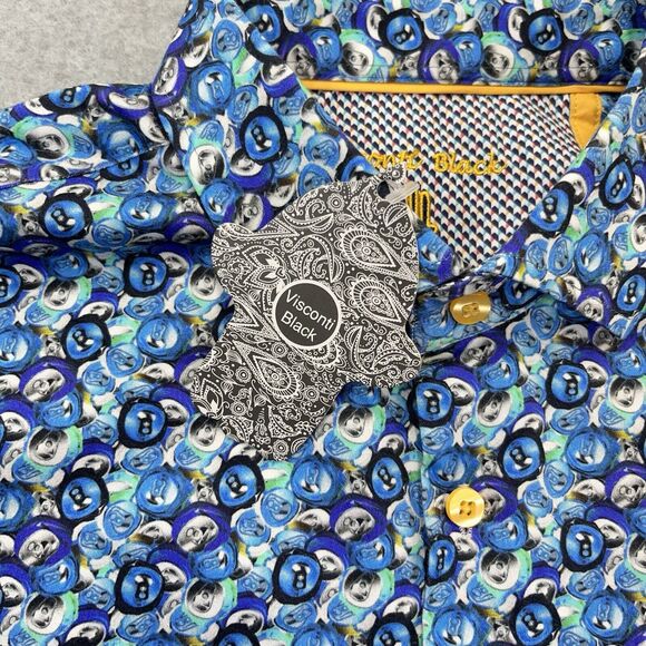 NWT Visconti Black Mens Medium M Button Down Shirt All Over Print Soda Can RARE - Picture 3 of 11